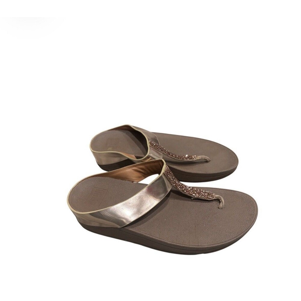 FitFlop Fino Glitzy Crystals Toe Post Sandals Sz 7 Rose Gold Metallic Flip Flops